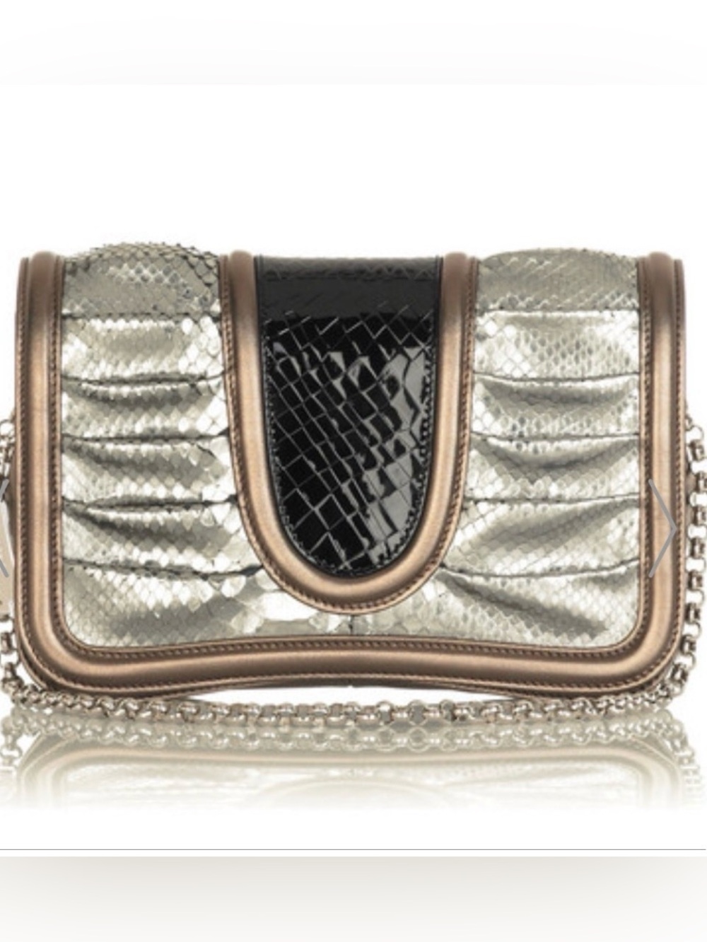 Pauric Sweeney Metallic Silver Plython Bag with Black Patent Accent